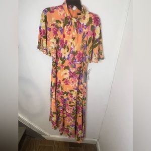 Maggy London Georgette Floral Asymmetrical Midi Dress